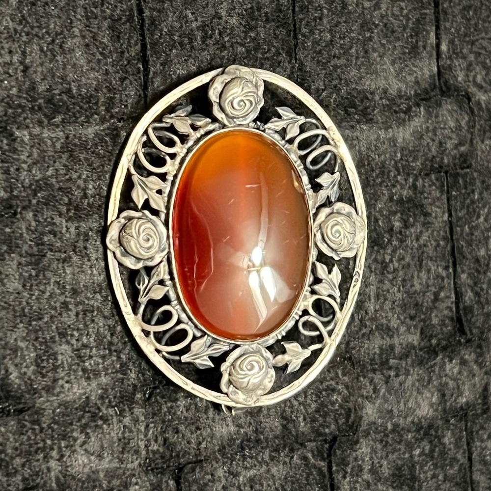1910-1915 antique Germany sterling silver Carnelian Floral Brooch